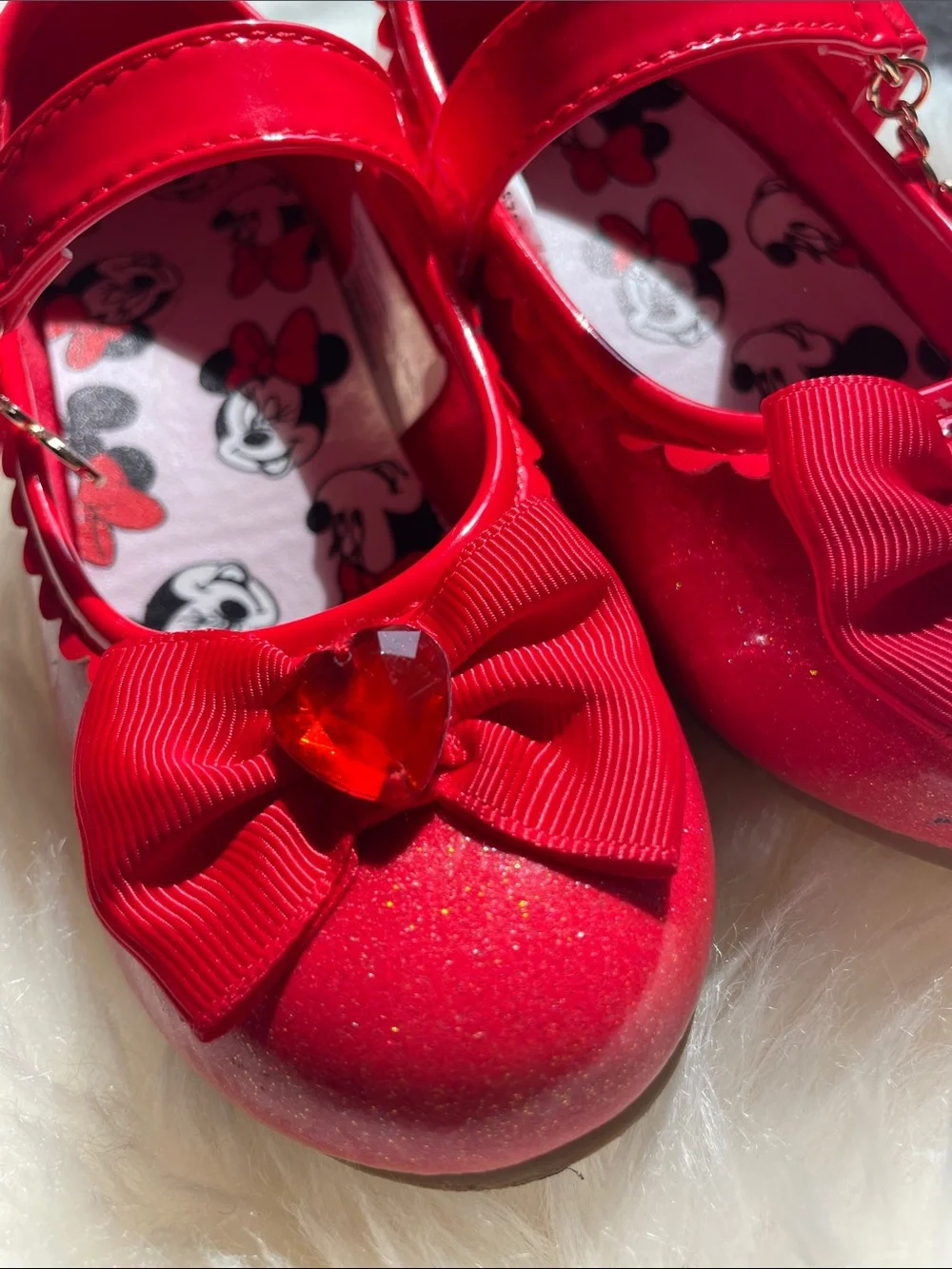 Disney Red Girls Heart Bow Mary Jane Shoes
